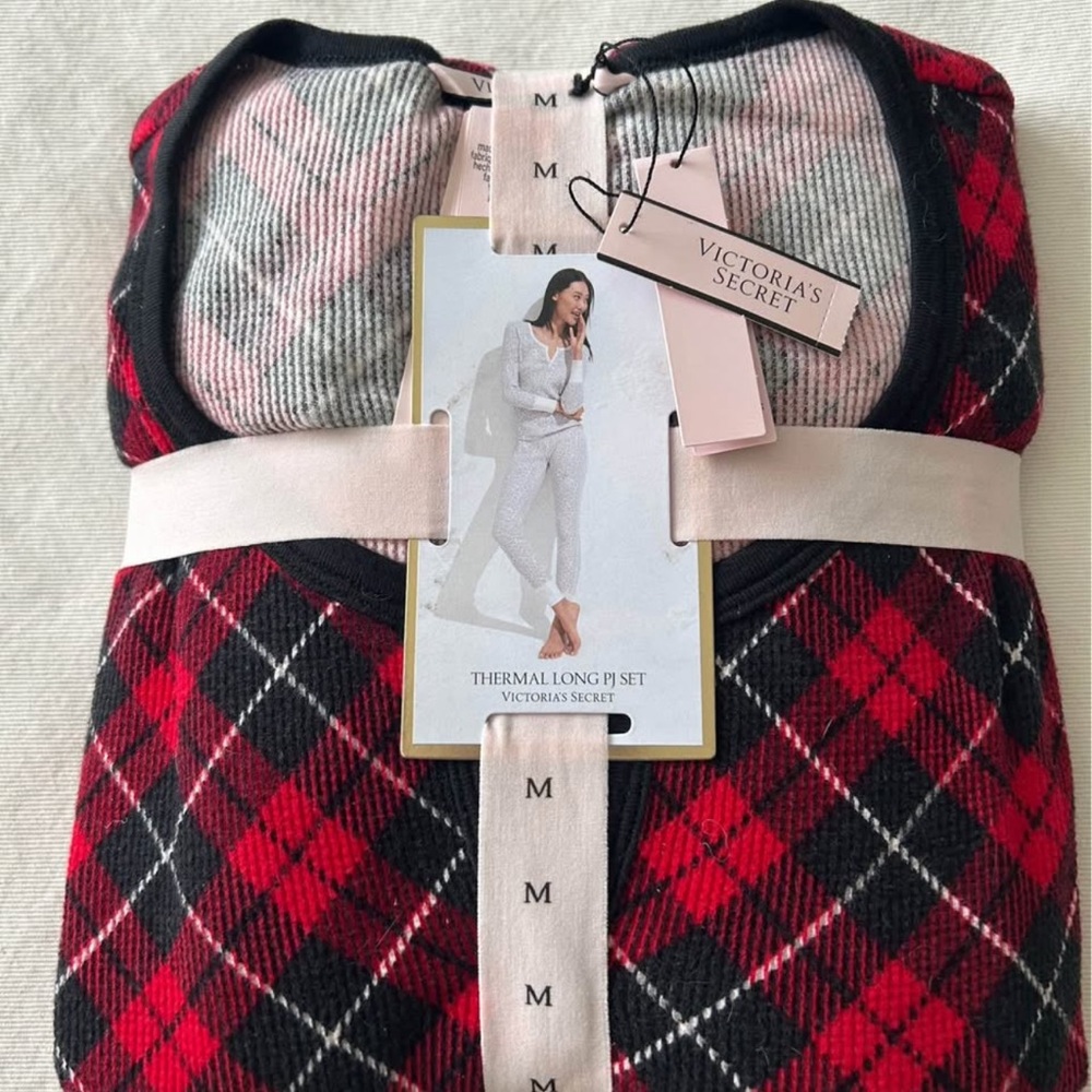Victoria's Secret Red and Black Plaid Thermal Pajama Set